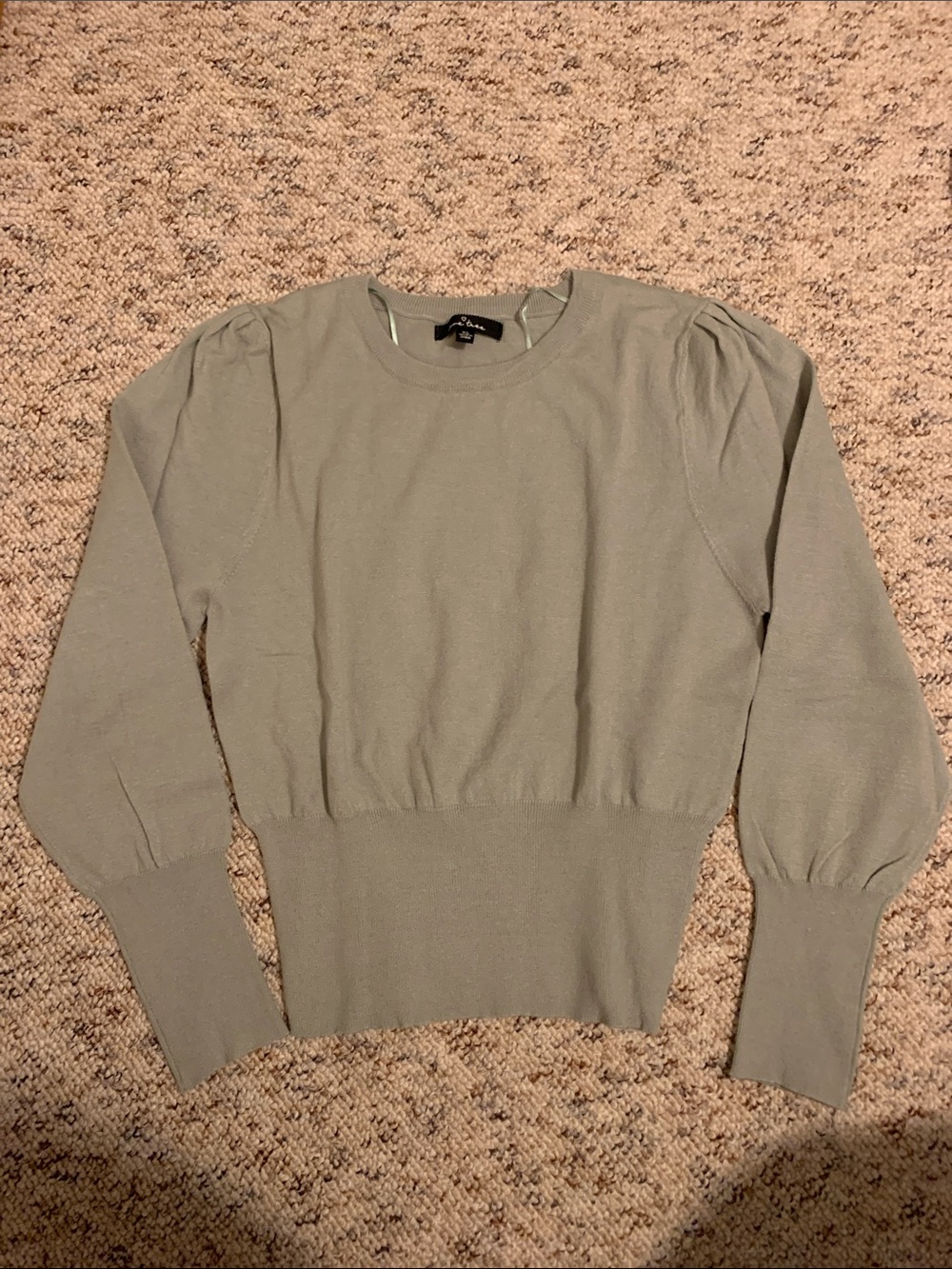 Puff-Sleeve Crewneck Sweater in Sage Green